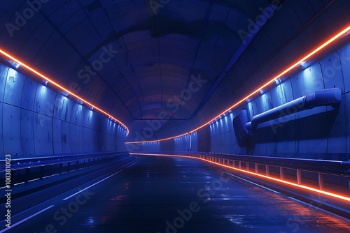 Futuristic underground tunnel with light