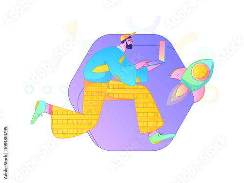 People exercising healthy running vector internet operation illustration
