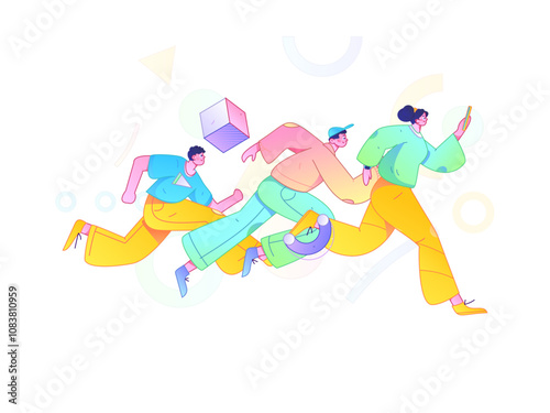 People exercising healthy running vector internet operation illustration
