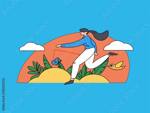 People exercising healthy running vector internet operation illustration
