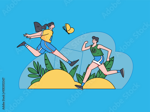 People exercising healthy running vector internet operation illustration
