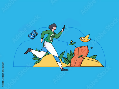 People exercising healthy running vector internet operation illustration

