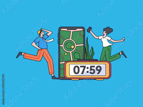 People exercising healthy running vector internet operation illustration
