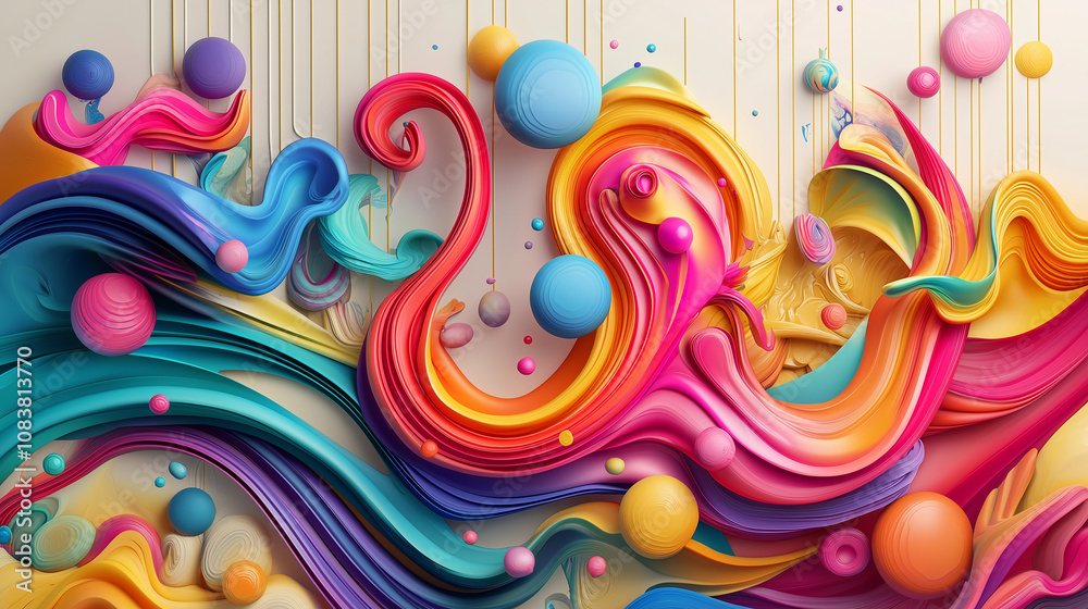 Obraz premium Dynamic 3D Abstract Shapes: Modern Geometric Forms, Futuristic Digital Art, Fluid Design Elements, Vibrant Patterns, Sculpted Visuals, and Creative Composition