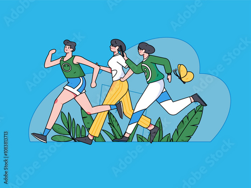 People exercising healthy running vector internet operation illustration
