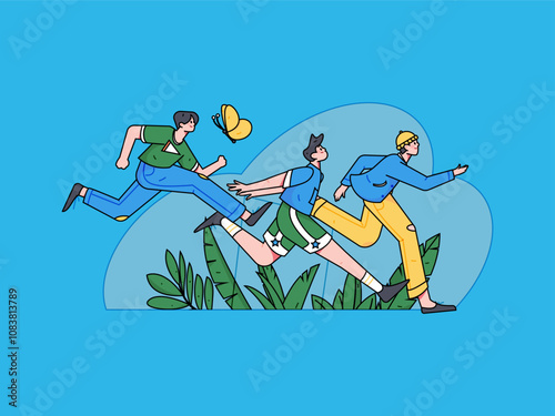 People exercising healthy running vector internet operation illustration
