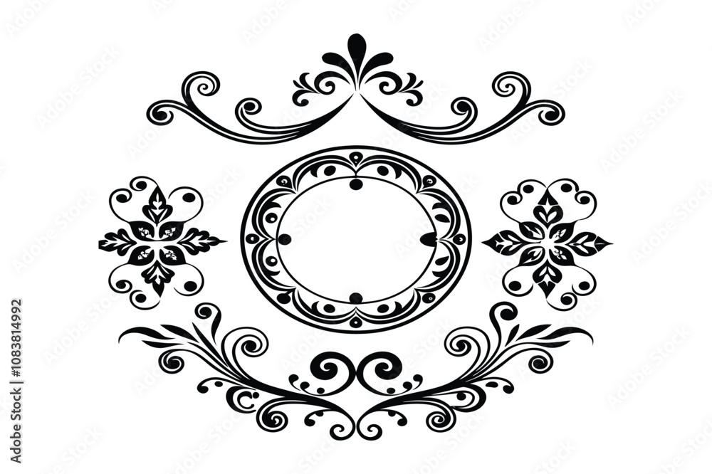 Fototapeta premium flower frame silhouette vector art illustration on a white background