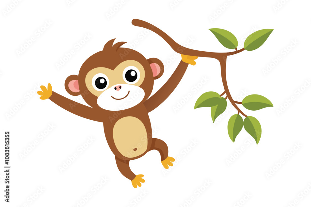Obraz premium cartoon monkey hanging vector illustration with white background