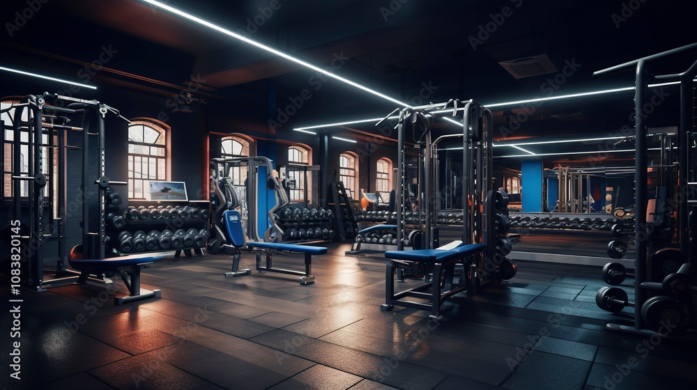 Naklejka premium A photo of an organized free weight area.