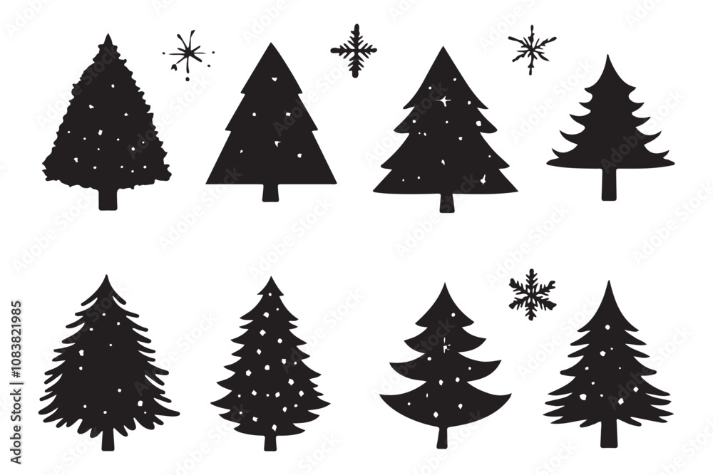 Obraz premium Christmas tree silhouette, Holiday vector art, Christmas vector set, Xmas tree clipart, Christmas illustration, Tree silhouette design, Winter holiday graphics, Christmas decor vector, Holiday vector 
