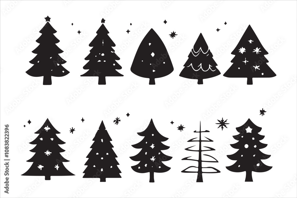 Obraz premium Christmas tree silhouette, Holiday vector art, Christmas vector set, Xmas tree clipart, Christmas illustration, Tree silhouette design, Winter holiday graphics, Christmas decor vector, Holiday vector 