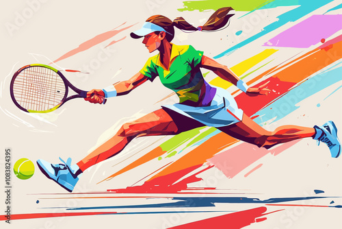 paintings of a tennis player in game