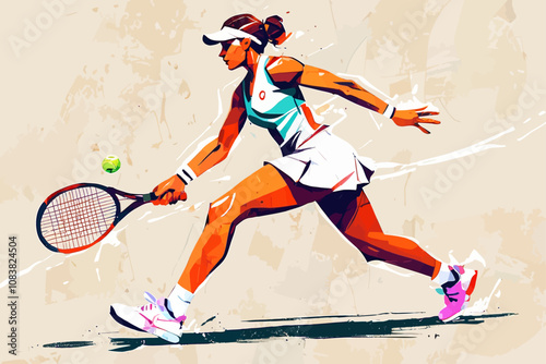 paintings of a tennis player in game