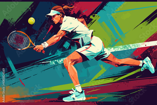 paintings of a tennis player in game