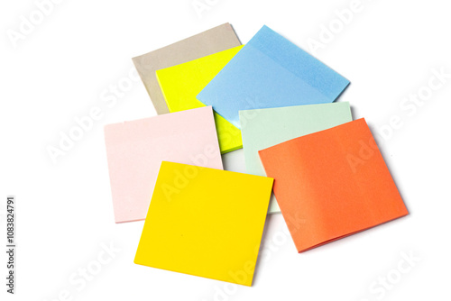 Colorful sticky notes on a white background.