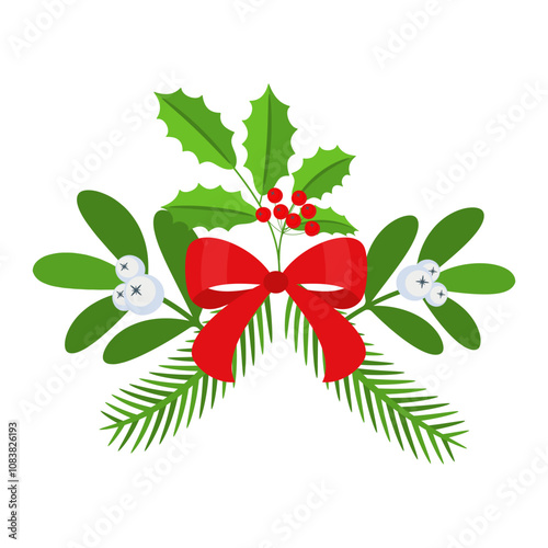 Christmas wreath design element. Winter holiday decoration.