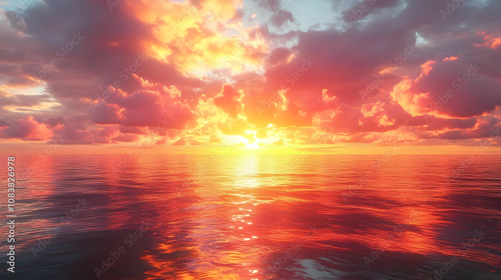 Fototapeta premium Fiery Sunset Ocean Background Illustration