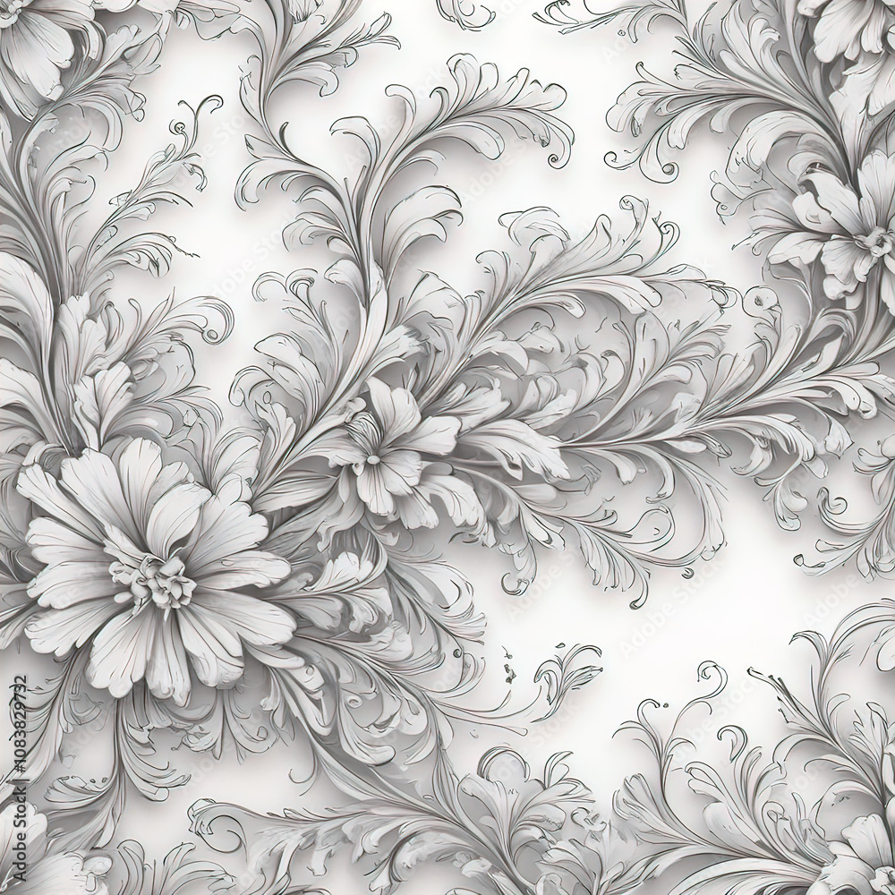 Fototapeta premium Set of floral corners with minimalistic baroque pattern, vector illustration, monochrome, isolated on white background