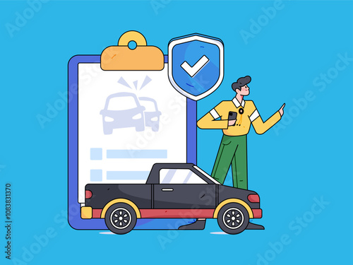 Buy insurance for car flat character vector concept operation illustration
