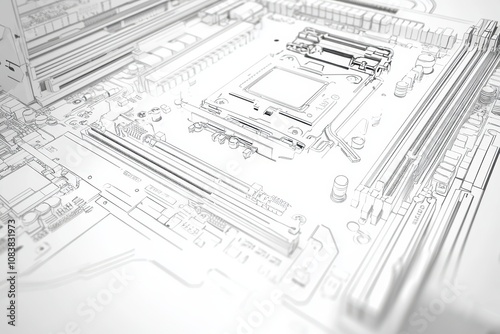 Wallpaper Mural Line Drawing of Motherboard Components in Vector Style Torontodigital.ca
