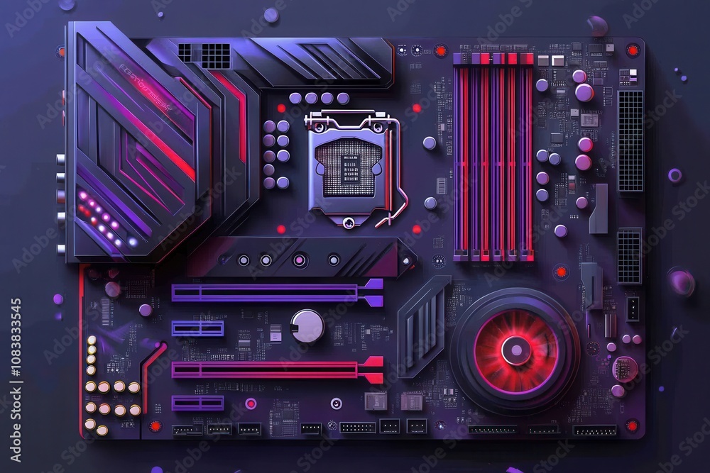 Fototapeta premium Vibrant Flat Line Art of RGB Motherboard Components