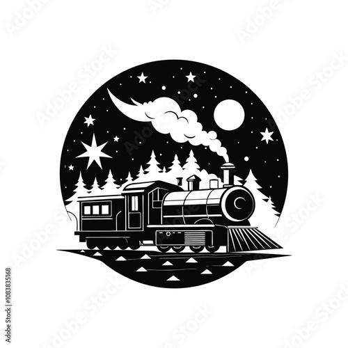 Train Scene Clipart – Silhouette Vector Illustration of a Train
