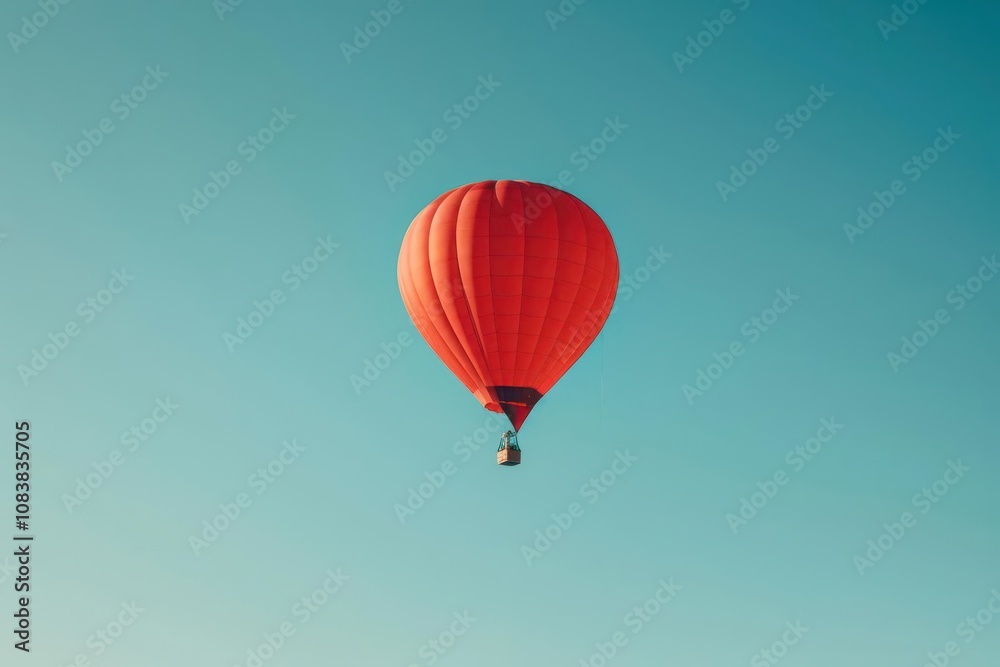 Fototapeta premium A minimalist shot of a lone, red hot air balloon floating in a clear blue sky