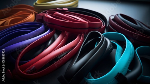 A photo of a collection of resistance bands. photo