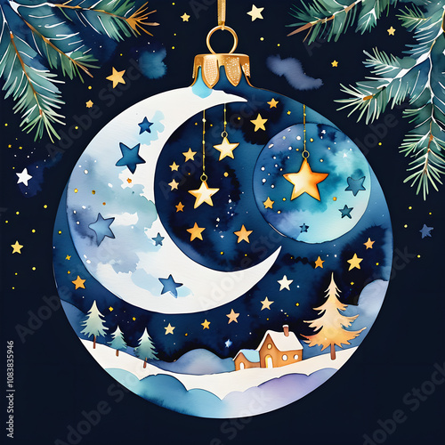 Celestial Moon and Stars Christmas Bauble: A Night Sky Wonder photo