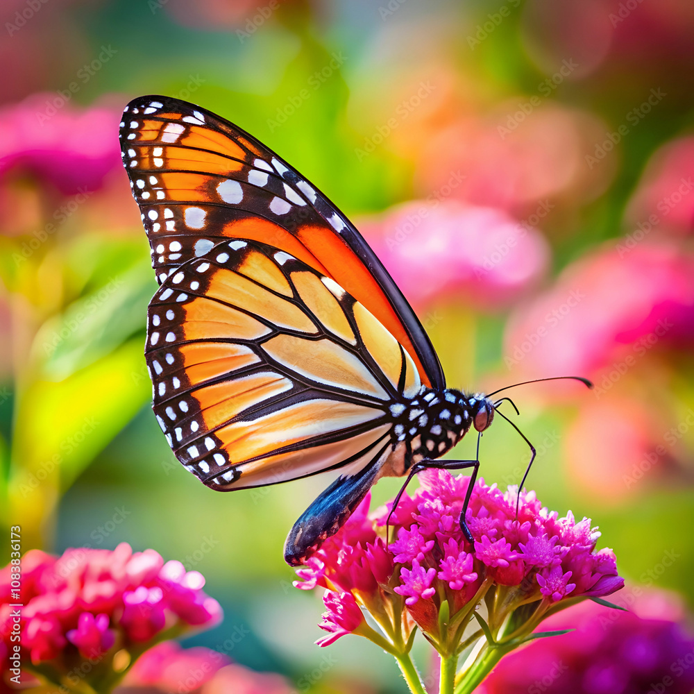 Fototapeta premium Butterfly on Pink Blossom