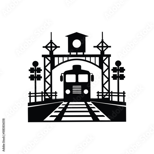 Train Clipart Design – Dynamic Train Scene Silhouette Vector
