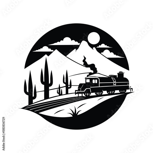 Train Clipart Design – Dynamic Train Scene Silhouette Vector
