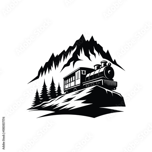 Silhouette Train Illustration – Vector Clipart Design of Train Scene
