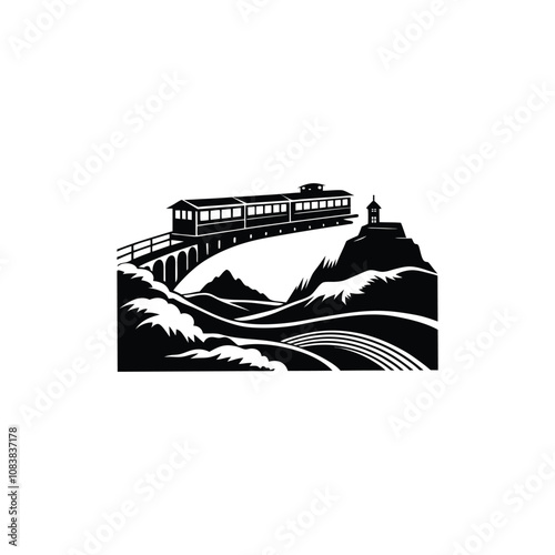 Silhouette Train Illustration – Vector Clipart Design of Train Scene
