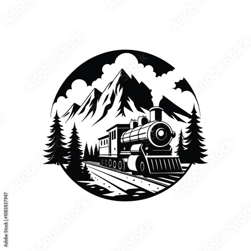 Train Scene Silhouette Vector Illustration – Train Clipart Design
