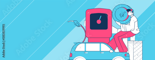 Vector Internet operation hand-drawn illustration of people getting discounts for refueling their cars
