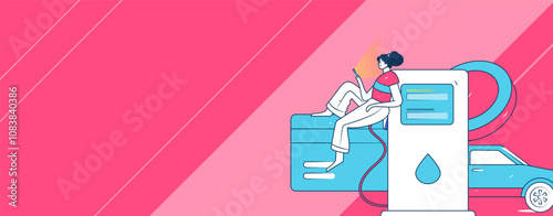 Vector Internet operation hand-drawn illustration of people getting discounts for refueling their cars

