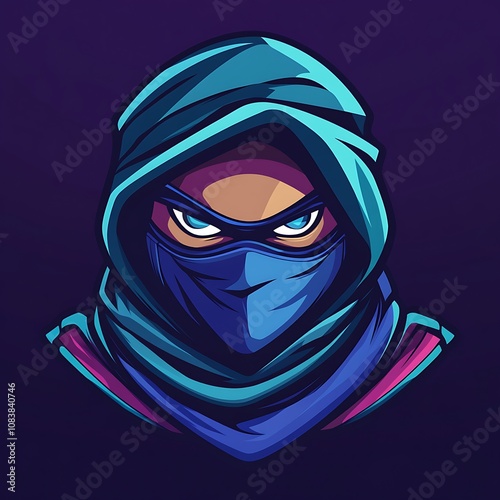 Shadow Ninja Warrior Gaming Design with Neon Effects Illustration photo