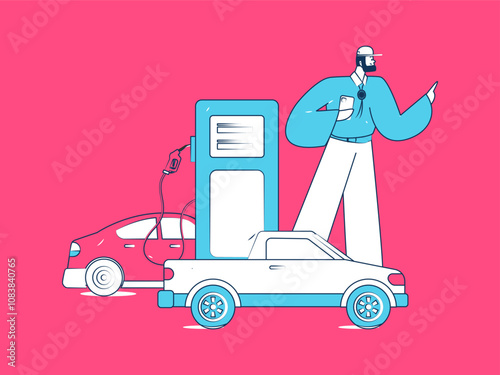 Vector Internet operation hand-drawn illustration of people getting discounts for refueling their cars
