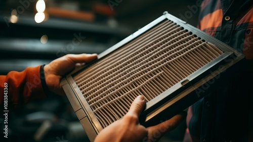 A photo of a mechanics hands holding a new cabin air filter photo