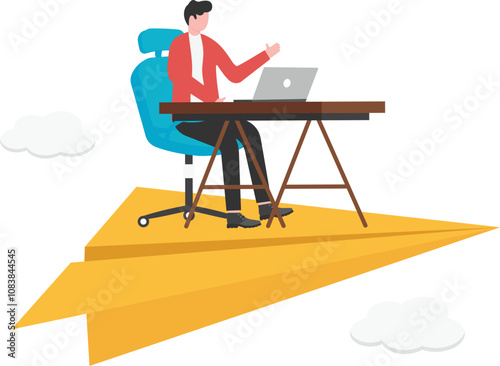 Digital nomad, freedom to work anywhere by using computer with internet, work and travel freelancer, remote job concept,
