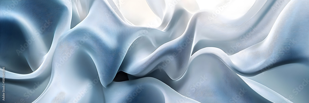 Fototapeta premium Premium minimalist abstract style silk 3d rendering, main colors are light blue and white, 3D, abstract, illustration, advertising, wallpaper, background, poster, business, e-commerce, cover, base map