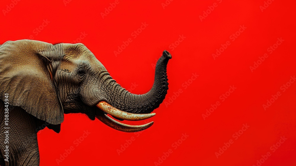 Fototapeta premium Proboscis in distress against vibrant red backdrop