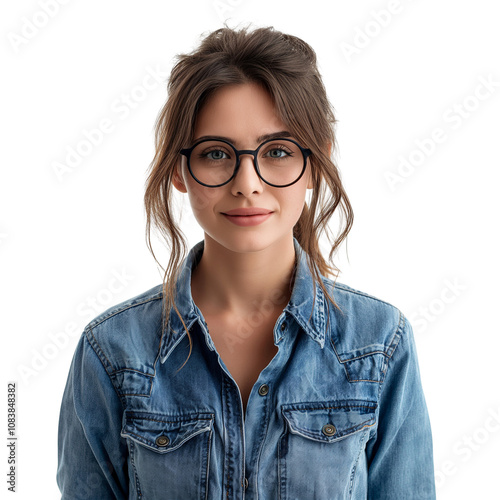 Portrait of businesswoman in Jeans shirt isolated on transparent background