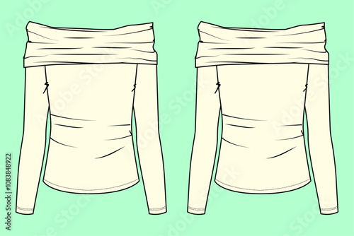 Ladies Bardot tops flat sketch