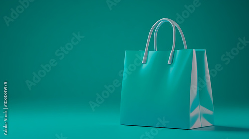 3D turquoise shopping bag with white handles and a glossy finish photo