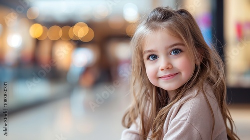 Wallpaper Mural A happy young girl in a shopping mall seems to enjoy a lively atmosphere with vibrant surroundings Torontodigital.ca