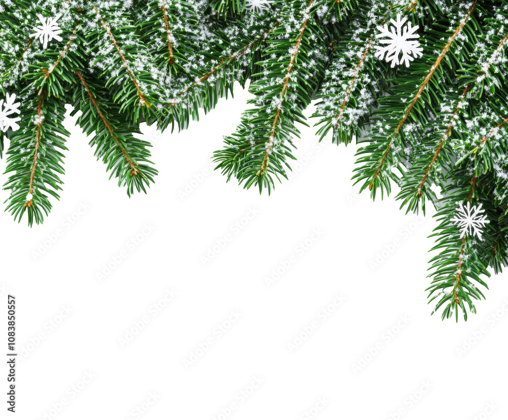 Obraz premium Festive Winter Branches with Snowflakes , isolated on white background png