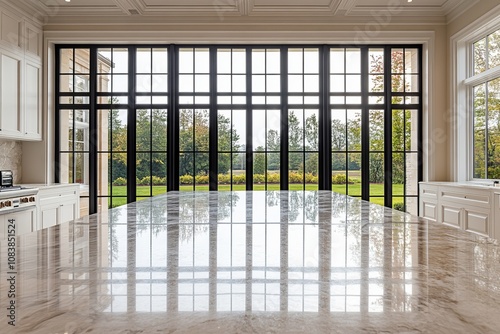 Grand Kitchen with Large Windows and Panoramic Countryside View: Luxurious Interior Design photo