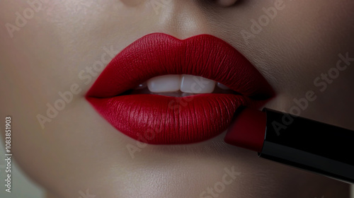 Bold red lipstick kiss mark isolated on a white background, showcasing a vibrant and stylish lip impression photo